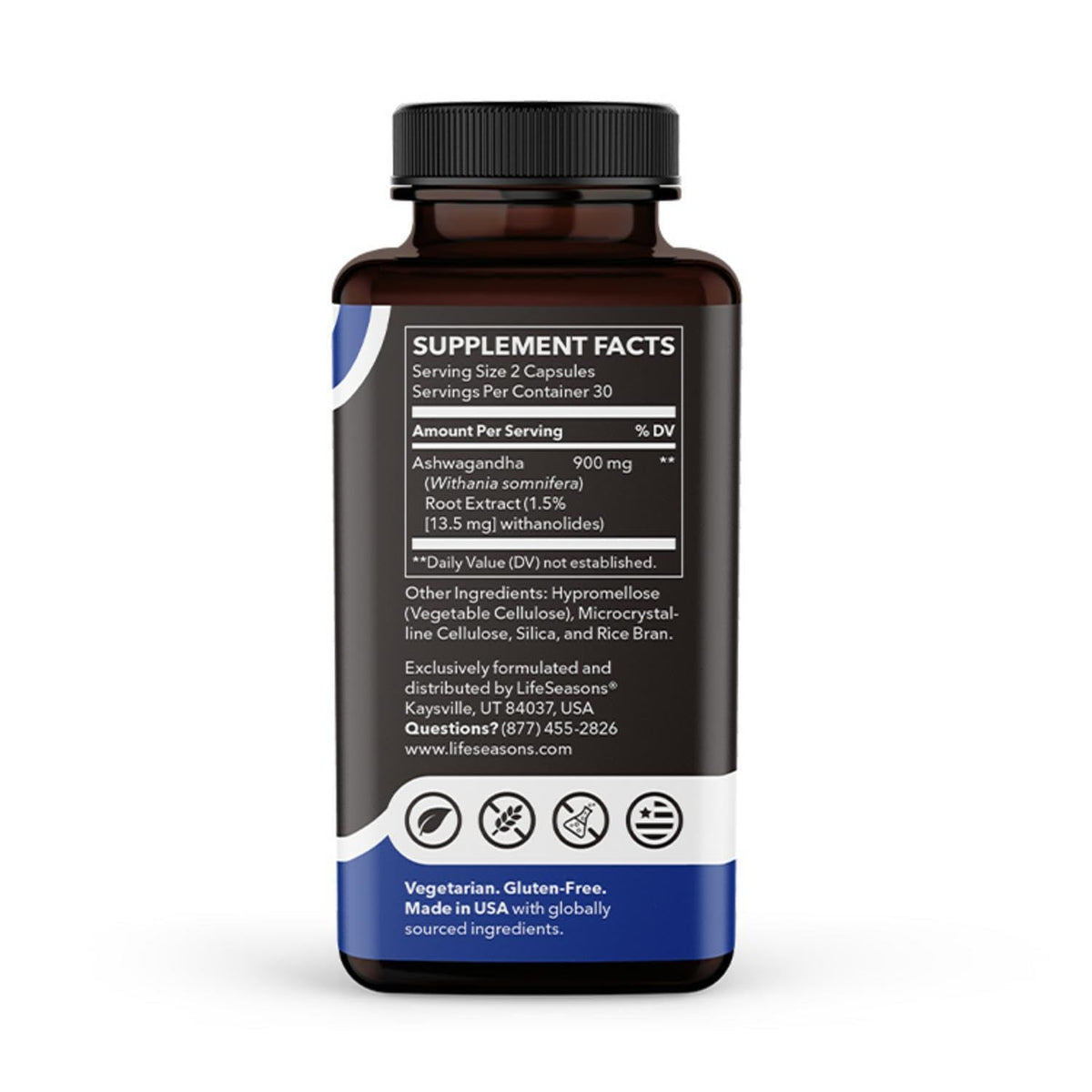 LifeSeasons Essentials Ashwagandha - Stress & Sleep Support Supplement - Calm & Focused Mind - Improves Athletic Performance & Brain Function - 900mg per 2 Capsules - 60 Capsules - Maple Wellness Supplements