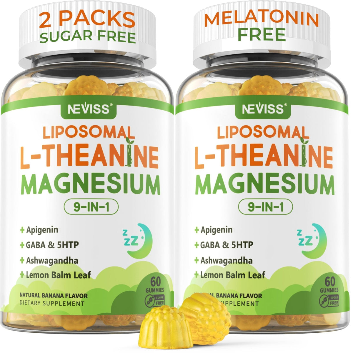 Liposomal L-Theanine 200mg Magnesium Glycinate 400mg Gummies with GABA, 5HTP, Apigenin, Vitamin B6 & D3, Ashwagandha, Lemon Balm Leaf, Melatonin Free Sleep - Maple Wellness Supplements