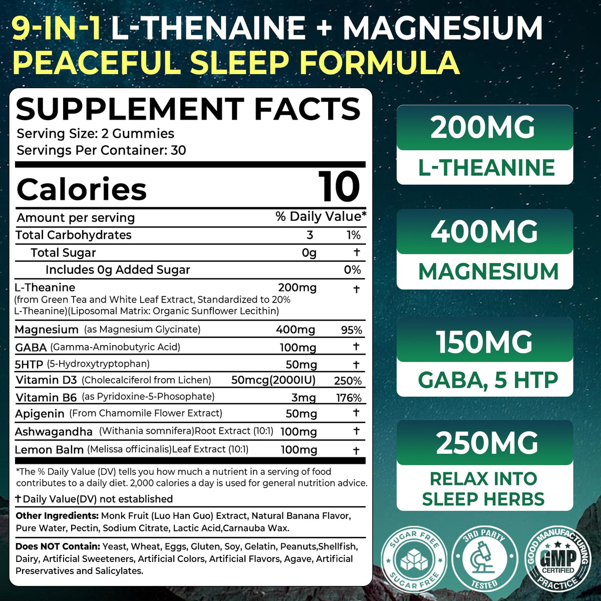 Liposomal L-Theanine 200mg Magnesium Glycinate 400mg Gummies with GABA, 5HTP, Apigenin, Vitamin B6 & D3, Ashwagandha, Lemon Balm Leaf, Melatonin Free Sleep - Maple Wellness Supplements