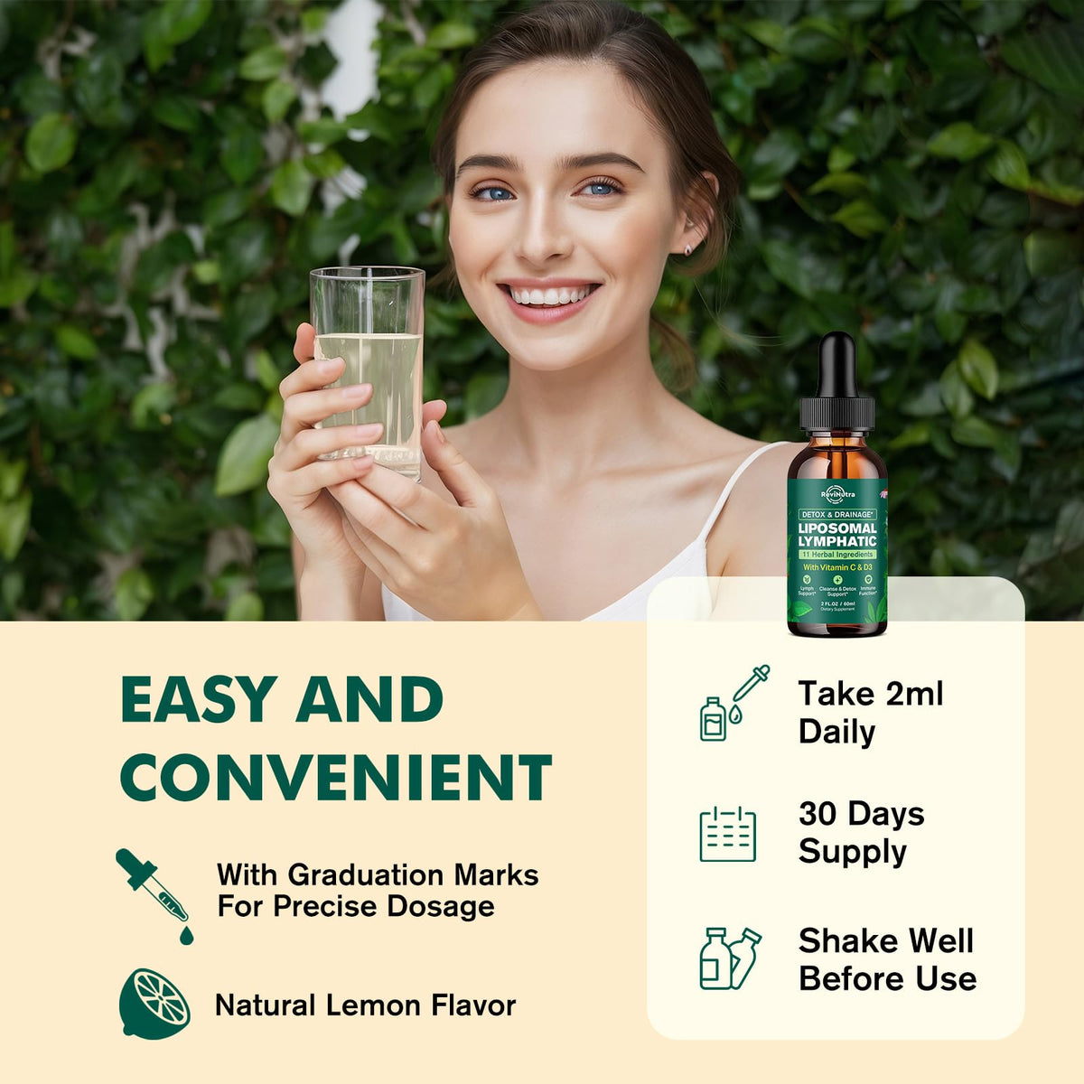 Liposomal Lymphatic Drainage Liquid Drops - Lymphatic Support Supplement with Dandelion Root, Cleavers, Echinacea, Calendula for Immune, Detox Cleanse, Lymph System Support, Lemon Flavor, 2 Fl Oz - Maple Wellness Supplements