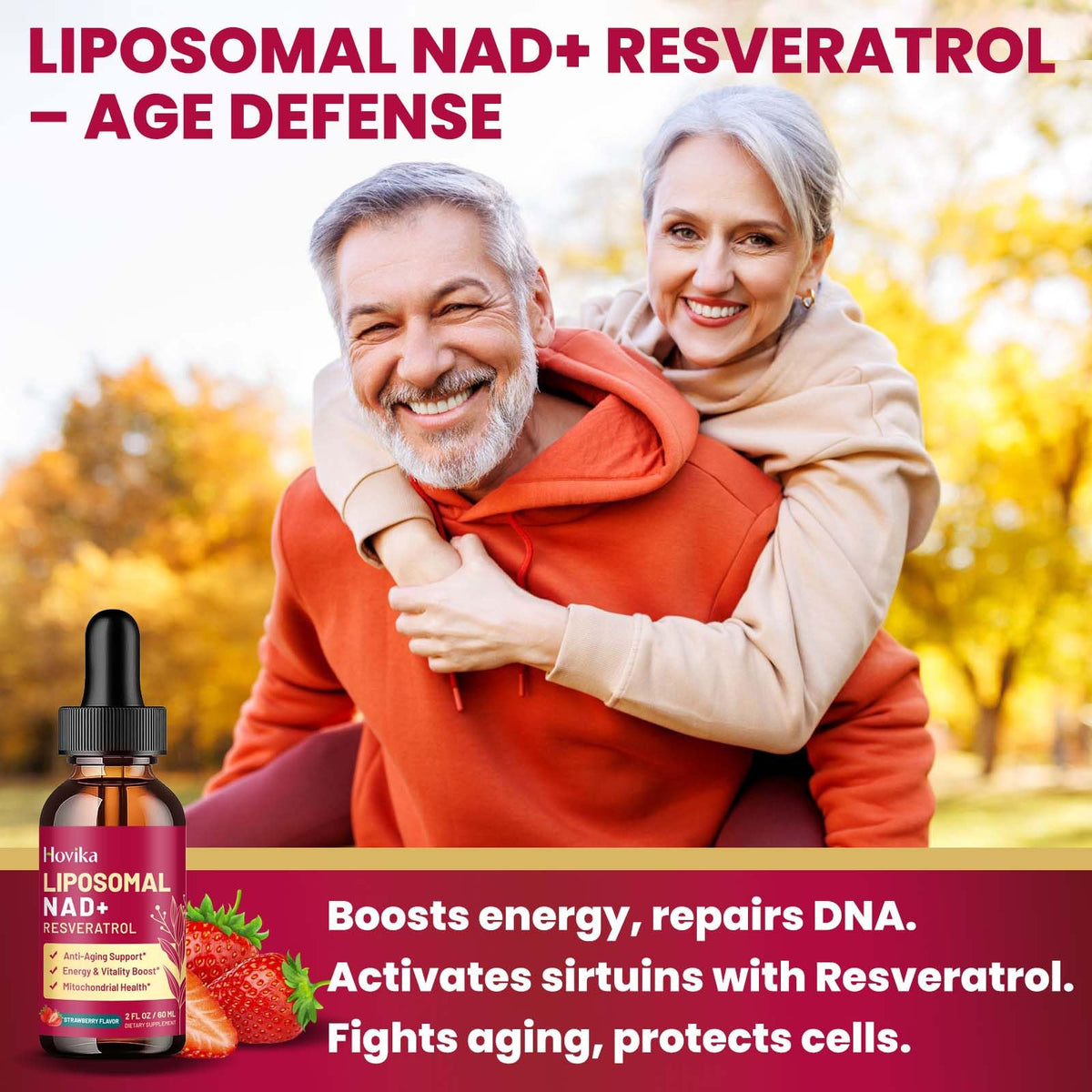 Liposomal NAD Supplement - 1200mg NAD+ Liquid Drops for Women & Men with Resveratrol, Black Pepper Extract - Support Anti-Aging, Brain & Cellular Mitochondrial Health - 2 Fl Oz, Strawberry Flavor - Maple Wellness Supplements