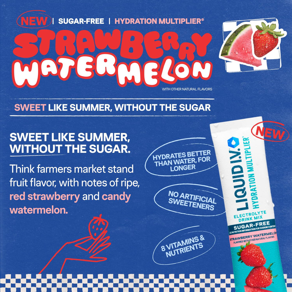 Liquid I.V.® Hydration Multiplier Sugar-Free - Strawberry Watermelon | Electrolyte Powder Drink Mix | 1 Pack (14 Servings) - Maple Wellness Supplements