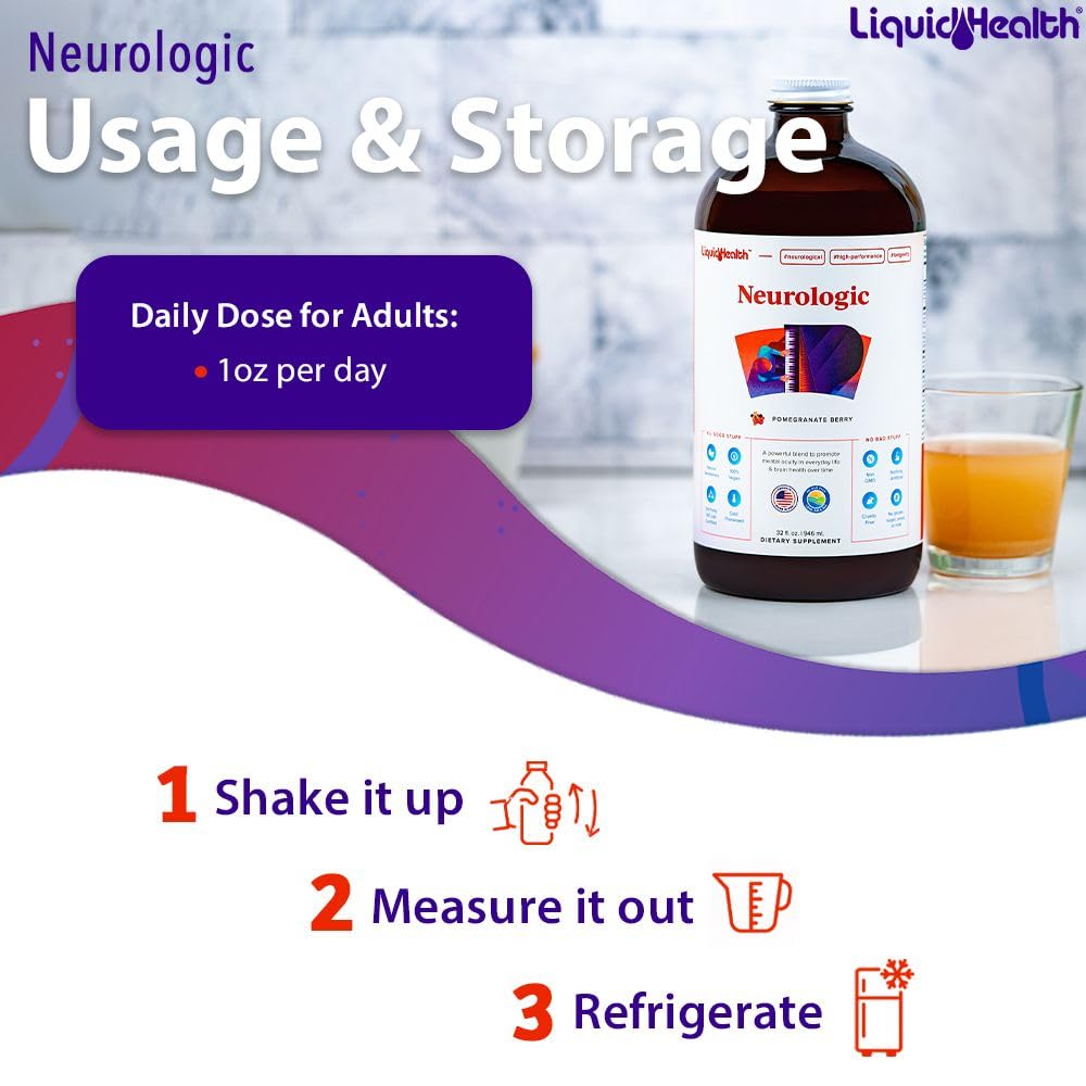 LIQUIDHEALTH Neurologic Focus Supplement - Brain Booster Nootropic Supplement for Cognitive Function, Memory & Focus with Ginkgo Biloba, Choline, L-Theanine & Phosphatidylserine - USA Made (32 oz) - Maple Wellness Supplements