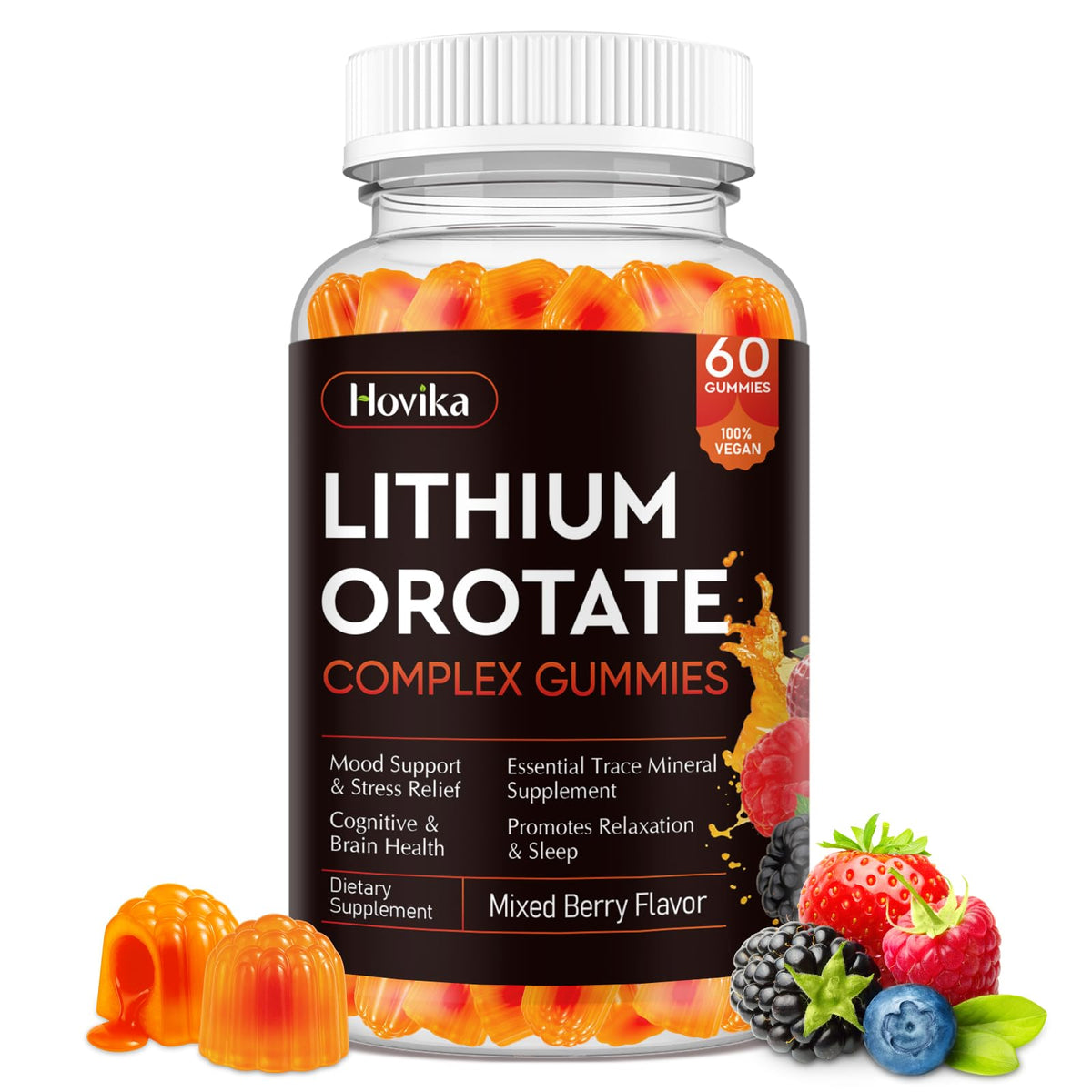 Lithium Orotate 5mg 10mg Gummies Lithium Supplements with Vitamin B, Magnesium & Selenium for Mood Support, Stress Relief, Brain Health, Non-GMO, Vegan, Gluten Free - Maple Wellness Supplements