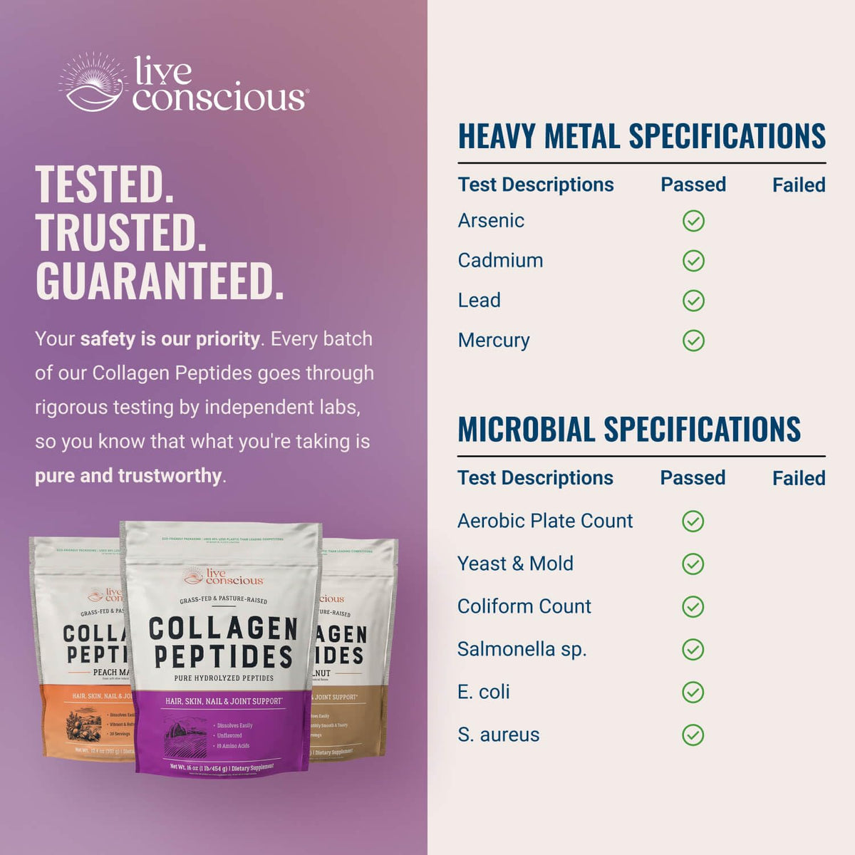Live Conscious Collagen Peptides Powder - Naturally-Sourced Hydrolyzed Collagen Powder - Hair, Skin, Nail, and Joint Support - Type I & III Grass-Fed Collagen - Maple Wellness Supplements