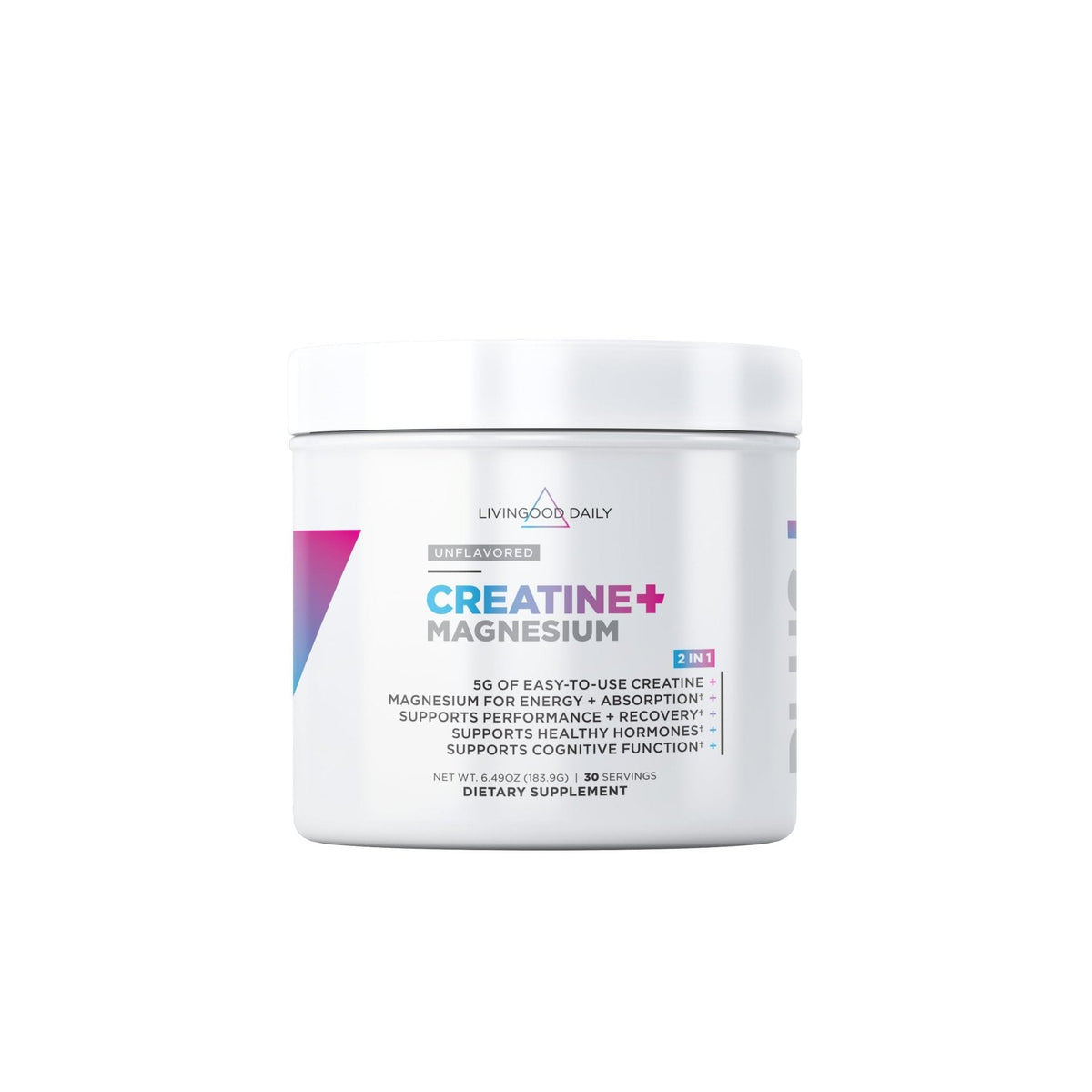Livingood Daily Creatine + Magnesium Powder, Unflavored | 5g Micronized Creatine Monohydrate with Magnesium for Energy, Muscle Recovery & Performance | 30 Servings - Maple Wellness Supplements