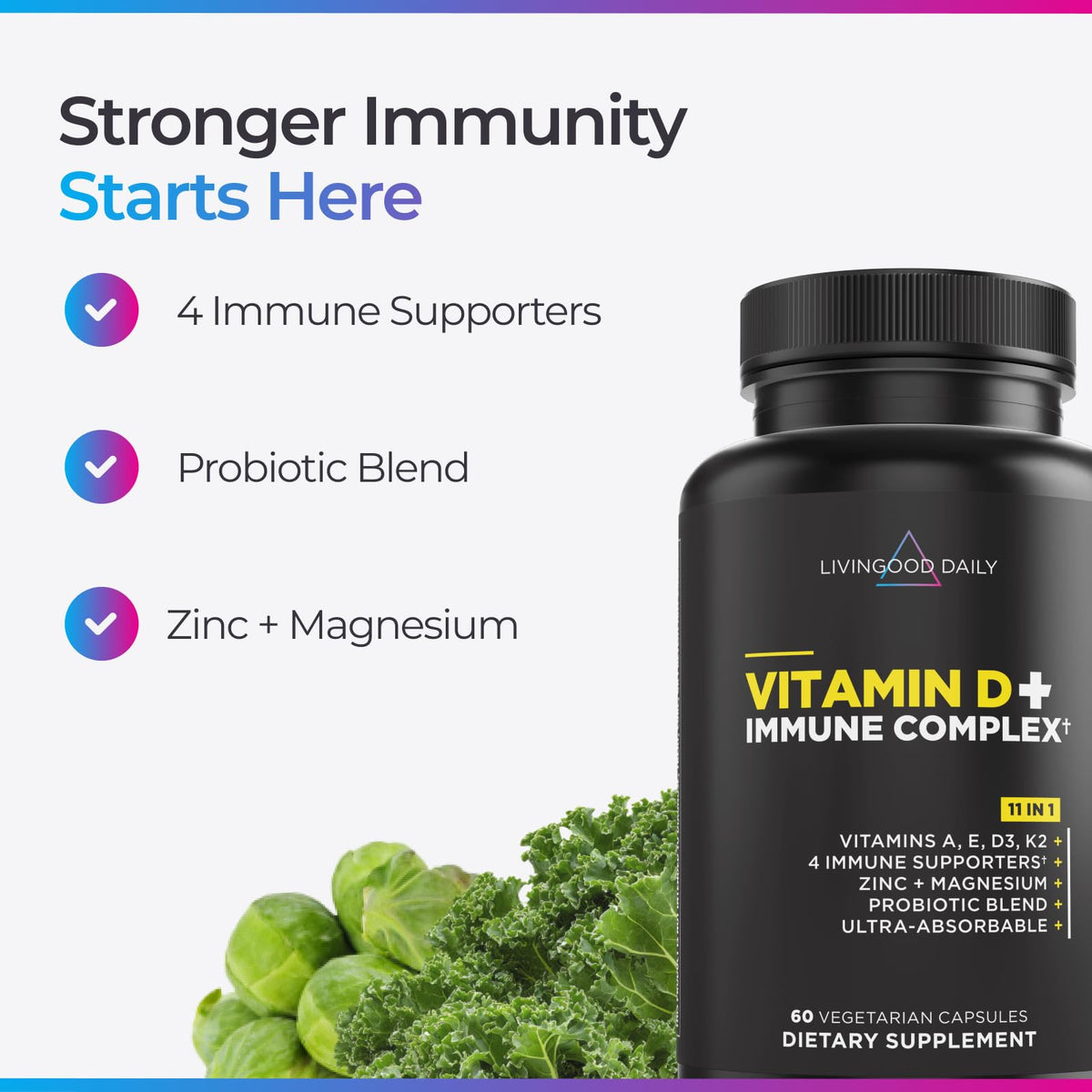 Livingood Daily Vitamin D3 K2 4000 IU Supplement, 9-in-1 Dietary Supplement for Immune Support - Made with Vitamins D, A, E, K2, Zinc, Magnesium & Probiotic Blend - Maple Wellness Supplements