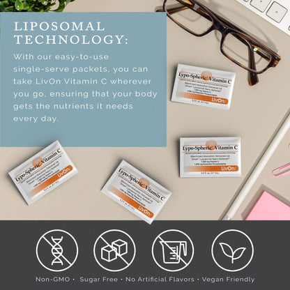 LivOn Laboratories - Lypo–Spheric Vitamin C – 1,000 mg Vitamin C & 1,000 mg Essential Phospholipids Per Packet – Liposome Encapsulated for Improved Absorption – Non–GMO - 12 Pack (360 Count) - Maple Wellness Supplements