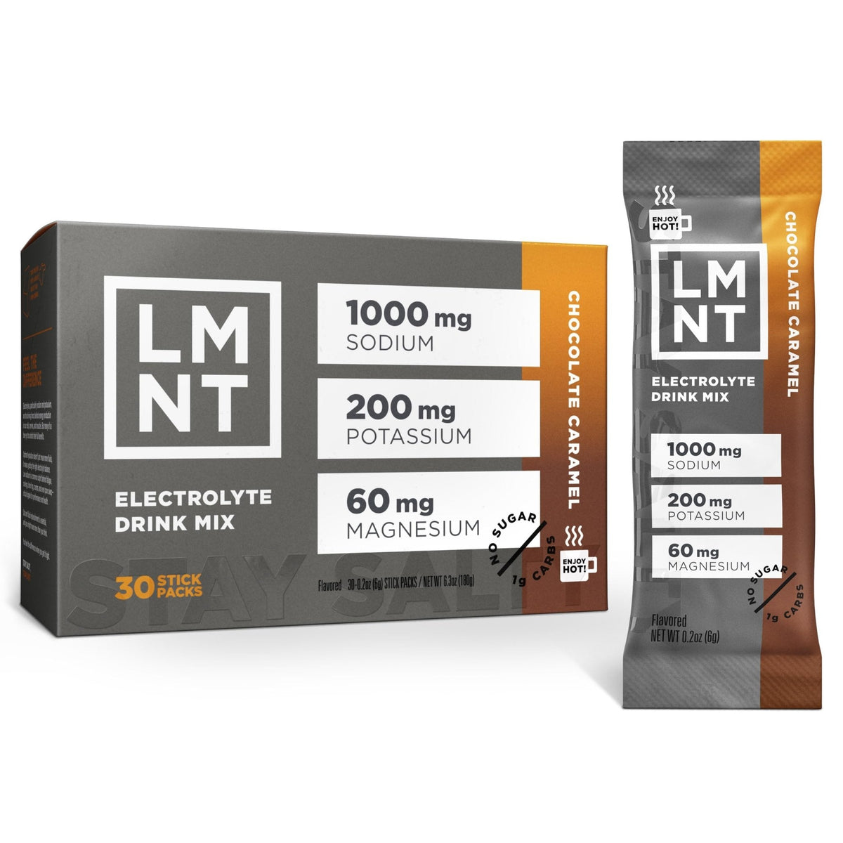 LMNT Zero Sugar Hot Chocolate or Coffee Mixer - Chocolate Caramel Salt | Drink Mix | 30-Count - Maple Wellness Supplements