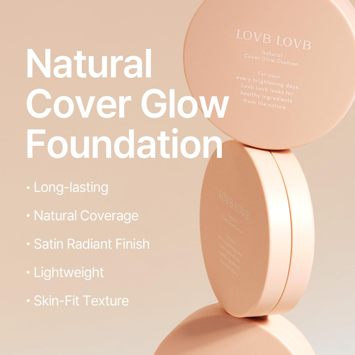 LOVB LOVB Natural Cover Glow Cushion Foundation | Satin Radiant Finish | Korean Foundation Makeup | Long-Lasting Natural Coverage | for All Skin Types 0.42 oz. (23N Natural Beige) - Maple Wellness Supplements