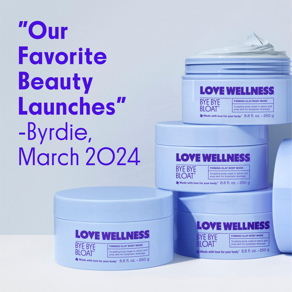 Love Wellness Bye Bye Bloat Firming Clay Body Mask | Lymphatic Drainage Body Mask for Women | Support Bloating Relief, Skin Hydration & Boost Circulation | Caffeine, Grapefruit & Peppermint Oil | 250g - Maple Wellness Supplements