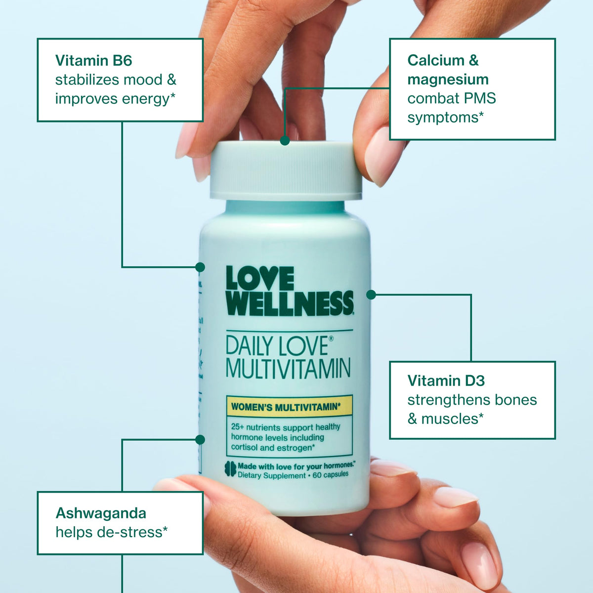 Love Wellness Daily Love Multivitamin for Women | Supports Energy, Cortisol, Immune Health, Stress Relief, & PMS | Complete with Vitamin D, C, Iron, Calcium, Zinc - Maple Wellness Supplements