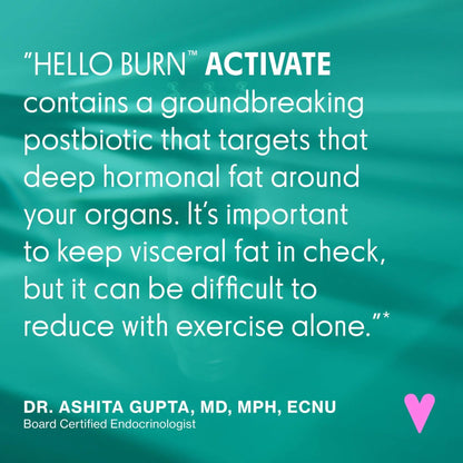 Love Wellness Hello Burn Activate | Support Visceral Fat Burn with HT BPL1 Postbiotic | Supports Healthy Waist Circumference, Longevity and Metabolic Wellness | 30 Count - Maple Wellness Supplements