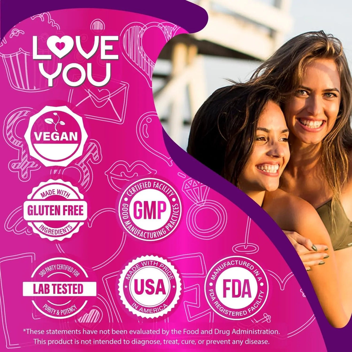 Love You Womens Probiotic, Ph Balance, Ut, Feminine, Vaginal Health Supplement, Digestive, Pre + Pro + Postbiotic, Delayed Release, 60 Billion Live CFU, 8-Strain Probiotic Blend, 30 Veg Caps Servings - Maple Wellness Supplements