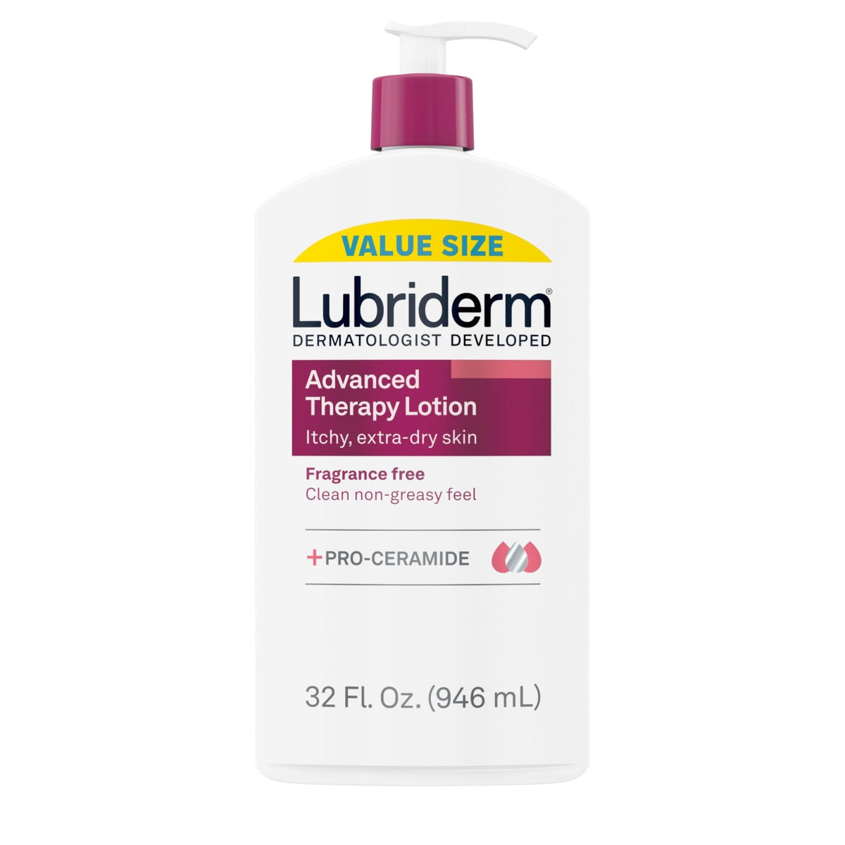 Lubriderm Advanced Therapy Fragrance-Free Moisturizing Hand & Body Lotion + Pro-Ceramide, Intense Hydration for Itchy - Maple Wellness Supplements