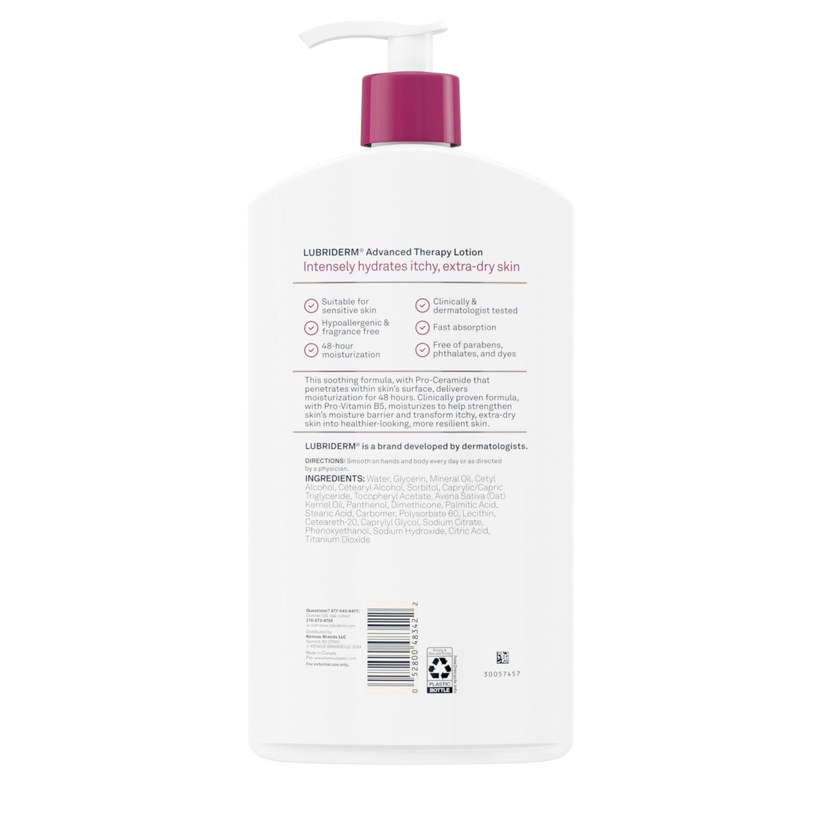 Lubriderm Advanced Therapy Fragrance-Free Moisturizing Hand & Body Lotion + Pro-Ceramide, Intense Hydration for Itchy - Maple Wellness Supplements