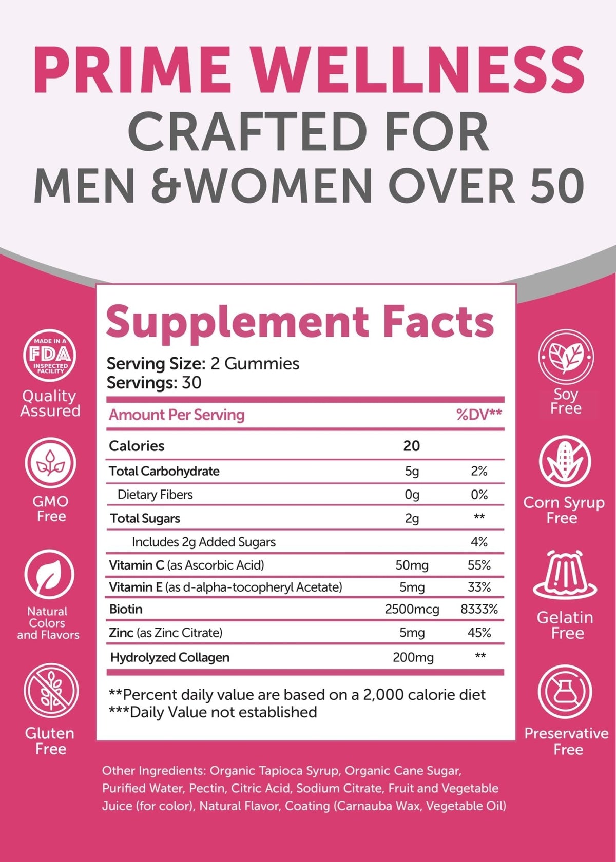 Lunakai USA Made Collagen Gummies for Women & Men Over 50, Biotin & Vitamin C, Supports Skin Elasticity, Hair & Nail Strength, Joint Support, 60ct - Maple Wellness Supplements