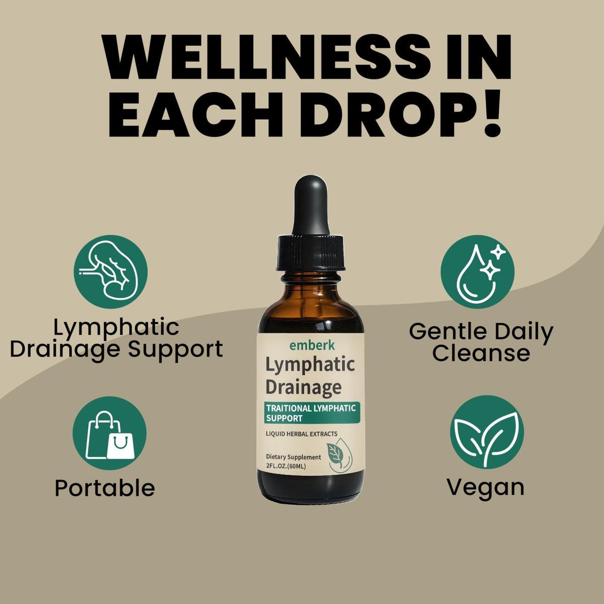 Lymphatic Drainage Drops, 2000mg Herbal Blend with Elderberry & Echinacea Dandelion，– Supports Lymphatic Drainage, Immune System & Detox 2 fl oz (2pcs) - Maple Wellness Supplements