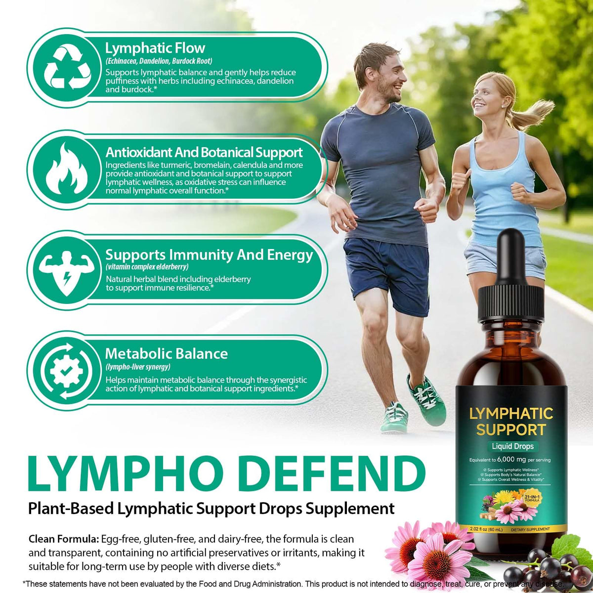 Lymphatic Drainage Drops 21-in-1 | 6000mg Herbal Blend | Lymph System Support Supplement | with Echinacea, Dandelion, Burdock, Calendula, Turmeric & More | for Women & Men | 60ml - Maple Wellness Supplements