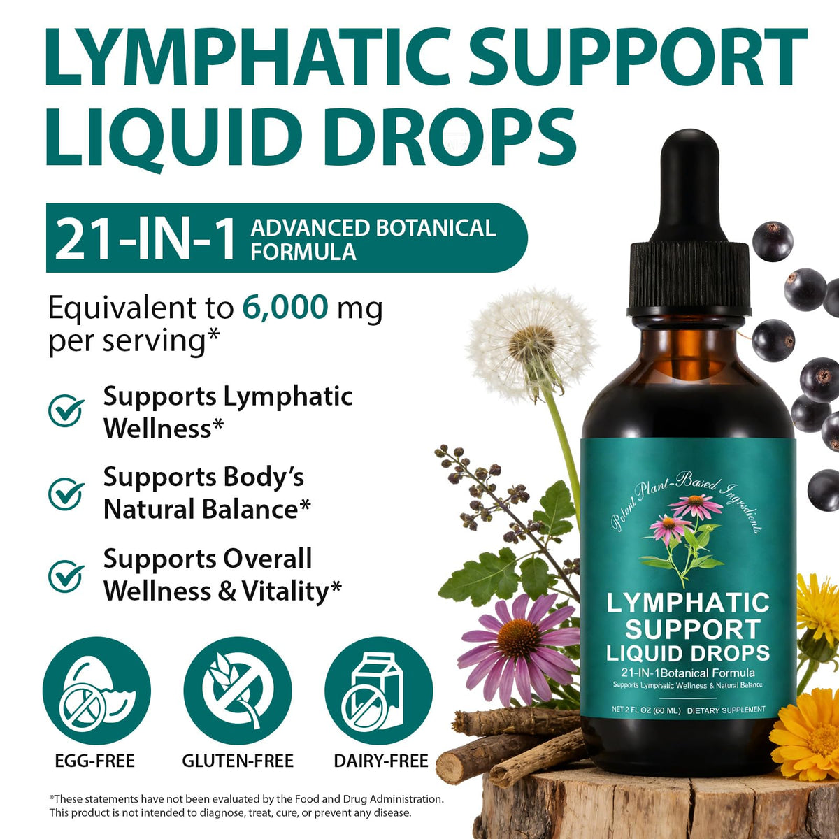 Lymphatic Drainage Drops, Natural Lymph Cleanse & Immune Support Supplement with Echinacea, Dandelion, Elderberry, Cleavers, Astragalus & Burdock, 2 FL OZ (1) - Maple Wellness Supplements