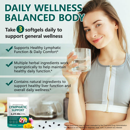 Lymphatic Drainage Supplements, 240 Softgels, Lymph System Support Supplement for Women & Men, 21-in-1 Herbal Blend with Echinacea, Burdock Root, Dandelion, Turmeric for Fluid Balance & Immune Support - Maple Wellness Supplements