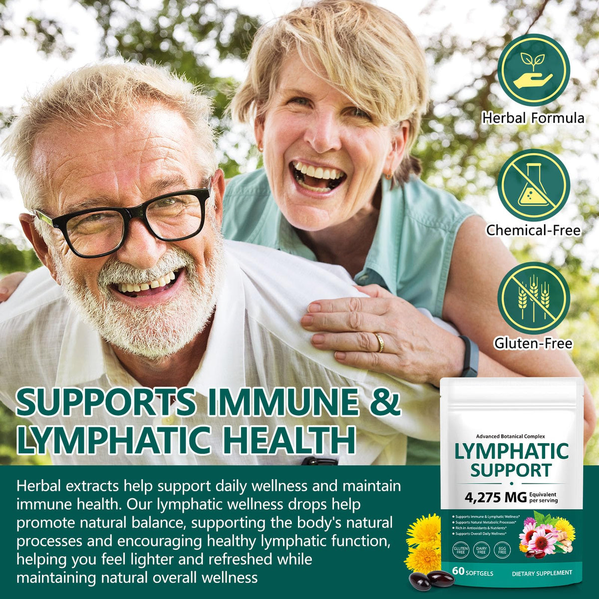 Lymphatic Drainage Supplements, 4275mg Lymph System Support for Women & Men, Herbal Lymphatic Complex with Dandelion, Burdock, Echinacea, Cleavers, Turmeric & Bromelain for Fluid Balance, 240 Capsules - Maple Wellness Supplements