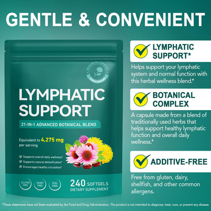 Lymphatic Drainage Supplements, Lymph System Support Supplement for Women & Men, Natural Herbal Blends with Echinacea, Dandelion, Burdock Root for Lymph System - 240 Softgels - Maple Wellness Supplements