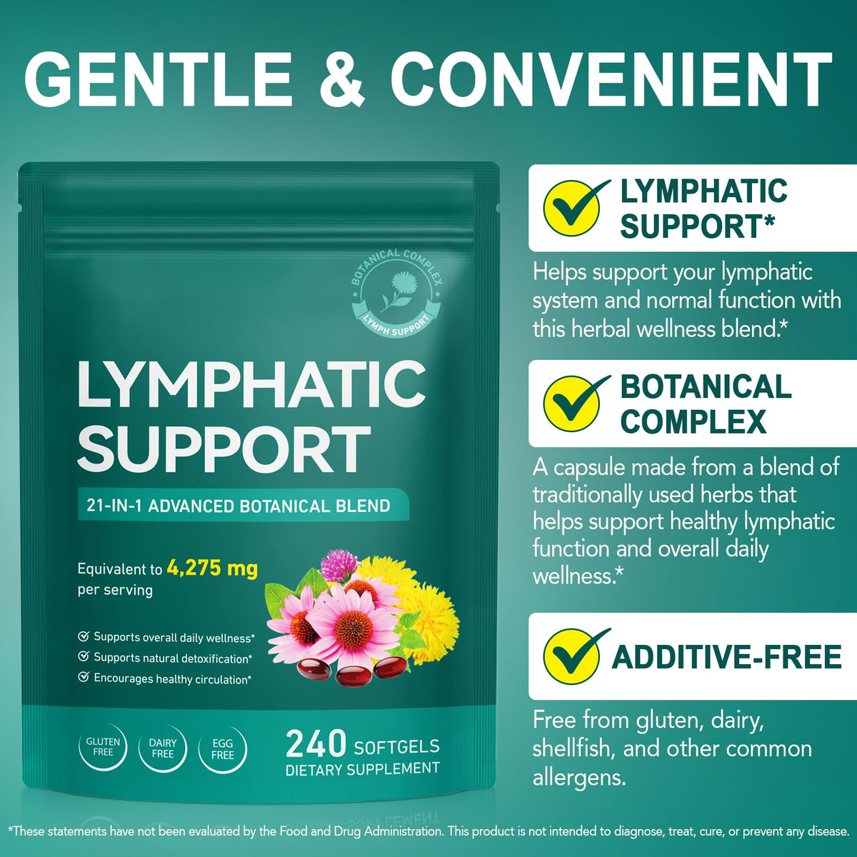 Lymphatic Drainage Supplements, Lymphatic Support Softgels for Immune Health, Plant-Based Formula with Echinacea, Burdock Root, Elderberry, Bromelain, Turmeric, 240 Softgels -2Pack - Maple Wellness Supplements