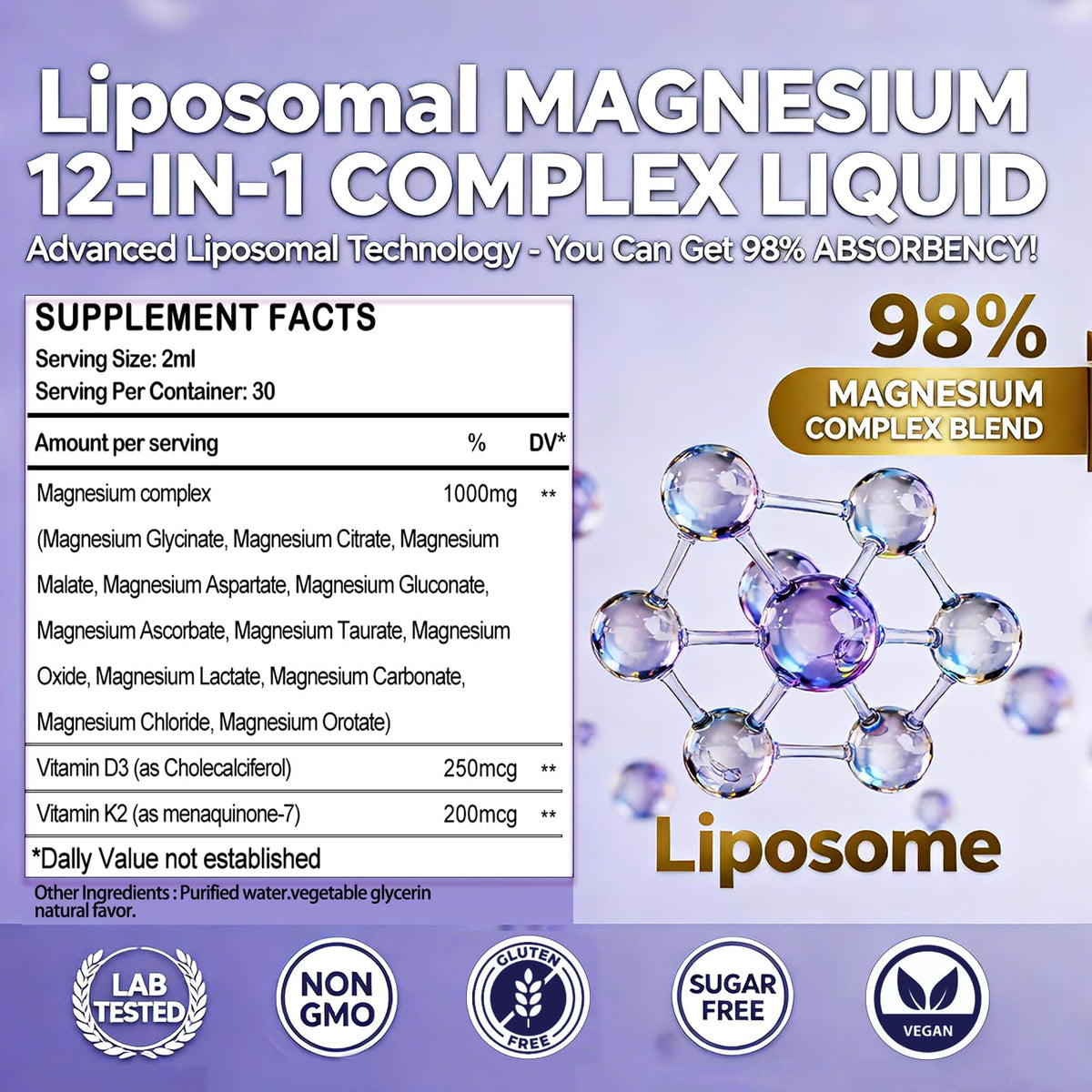 Magnesium 12 in 1 Complex 1000mg Supplement for Women & Men, High Absorption Liquid Magnesium W/Glycinate Citrate Malate Taurate Oxide Aspartate Orotate, Calm Magnesium for Sleep Muscle Heart Support - Maple Wellness Supplements
