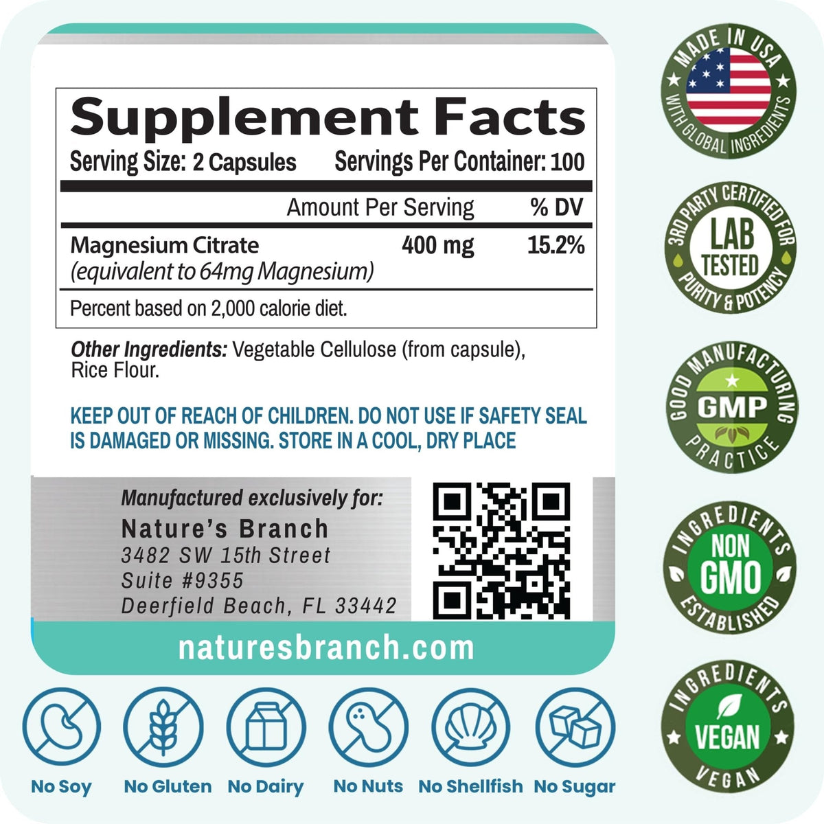 Magnesium Citrate 400mg | 200 Capsules, High Absorption for Sleep, Relax, Leg Cramps, Energy, Extra Strength Easy to Swallow Small Pills for Women & Men, Vegan Supplement for Digestion, Not Tablets - Maple Wellness Supplements