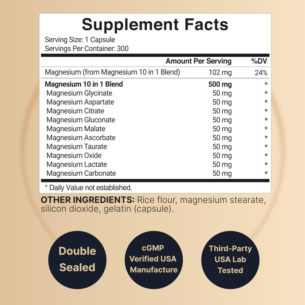 Magnesium Complex 500mg, 300 Capsules | 10-in-1 Magnesium Glycinate, Citrate, Malate & More | Chelated Form for Easy Absorption | Non-GMO - Maple Wellness Supplements