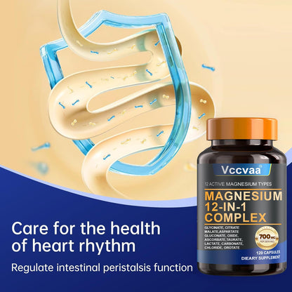 Magnesium Complex 700mg | 12-in-1 High Absorption Supplement | Glycinate, Citrate, Malate, Taurate & More | Sleep Support, Muscle Cramp Relief, Stress, Heart, Bone - Maple Wellness Supplements