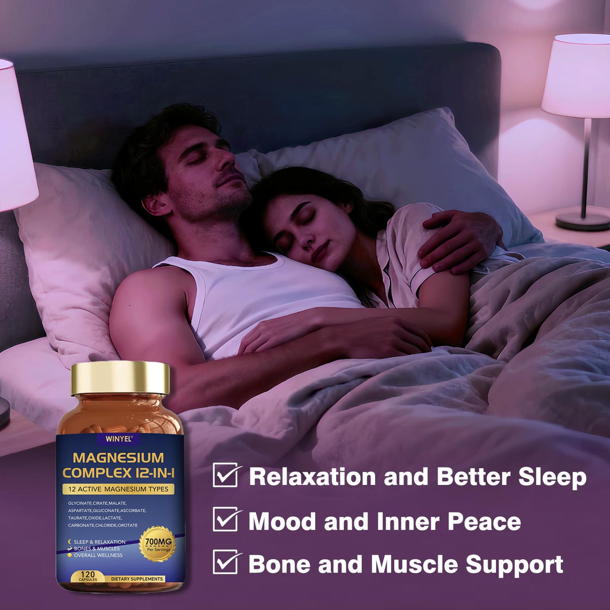 Magnesium Complex 700mg 12 in 1 Magnesium Supplement with Glycinate, Citrate, Malate | Sleep, Calm, Muscle Relaxation, Heart Health Support | Vegan 120 Capsules - Maple Wellness Supplements