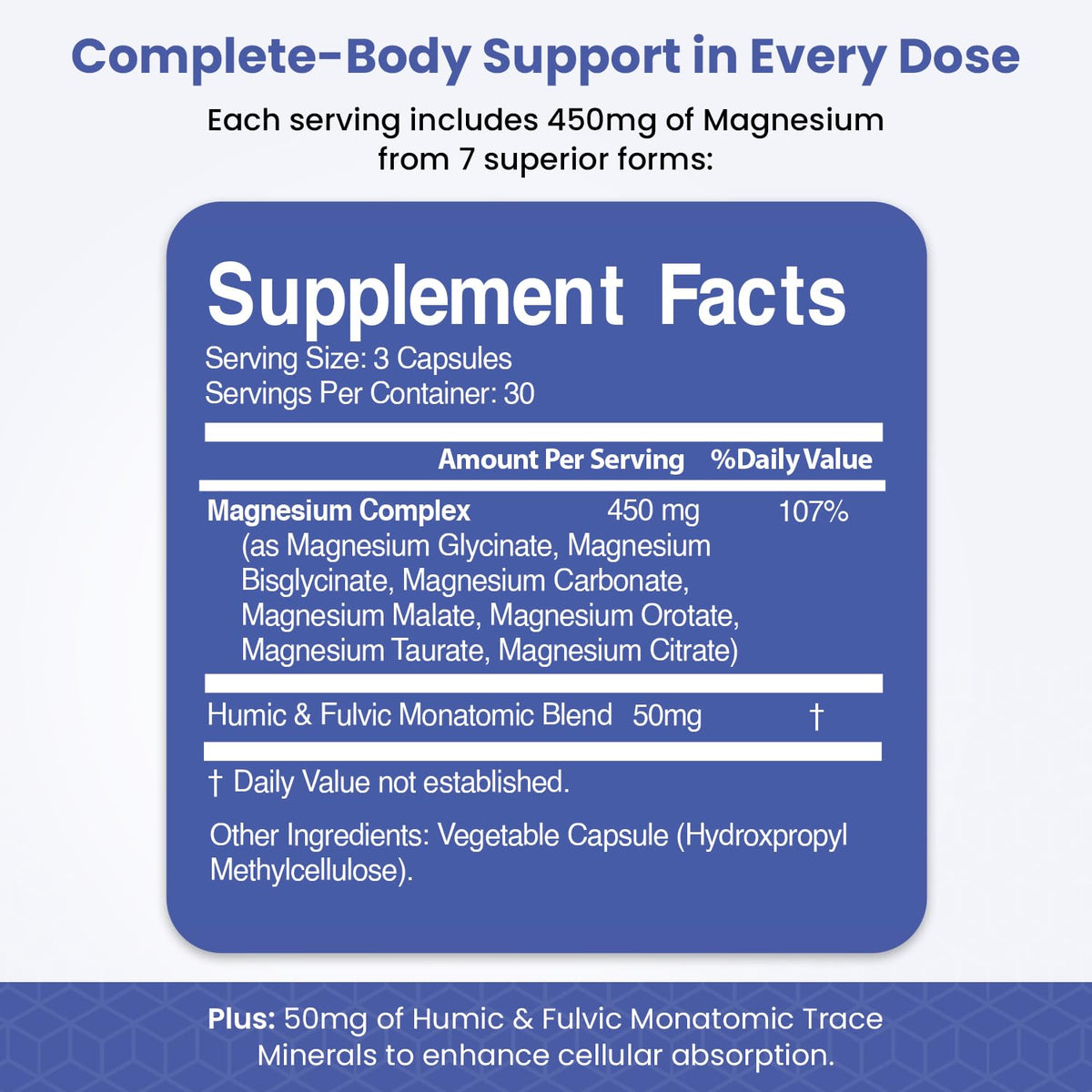 Magnesium Complex for Sleep, Relaxation, Digestion & Calm – Magnesium Glycinate, Citrate, Bisglycinate, Carbonate, Malate, Orotate, Taurate, + Humic/Fulvic for High Absorption - 90 ct. - Maple Wellness Supplements