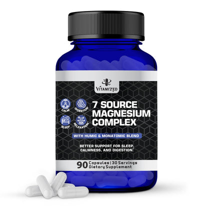 Magnesium Complex for Sleep, Relaxation, Digestion & Calm – Magnesium Glycinate, Citrate, Bisglycinate, Carbonate, Malate, Orotate, Taurate, + Humic/Fulvic for High Absorption - 90 ct. - Maple Wellness Supplements