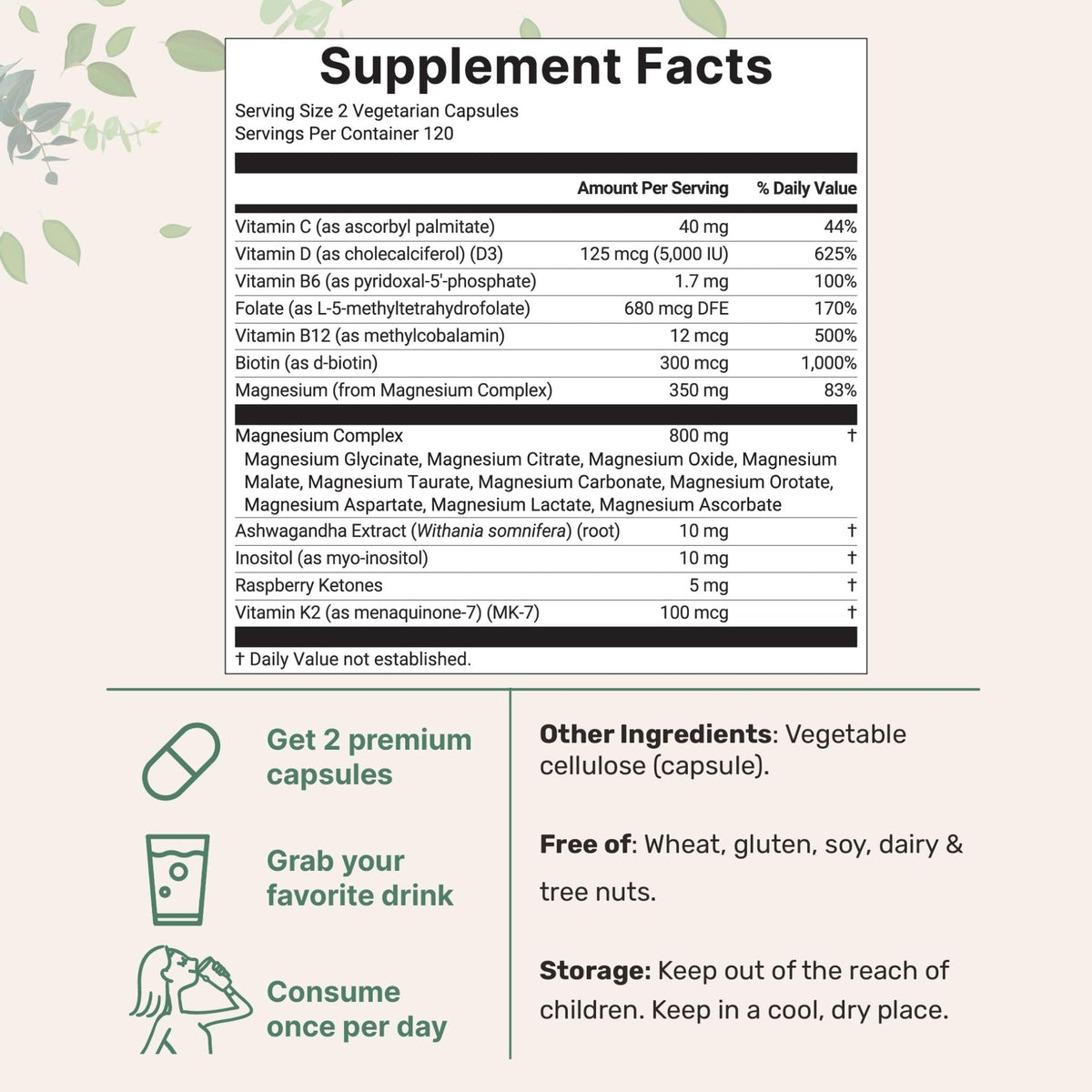 Magnesium Complex for Women, 240 Vegetarian Capsules | 20-in-1 Formula - Magnesium Blend with Vitamin D3, K2 - Maple Wellness Supplements