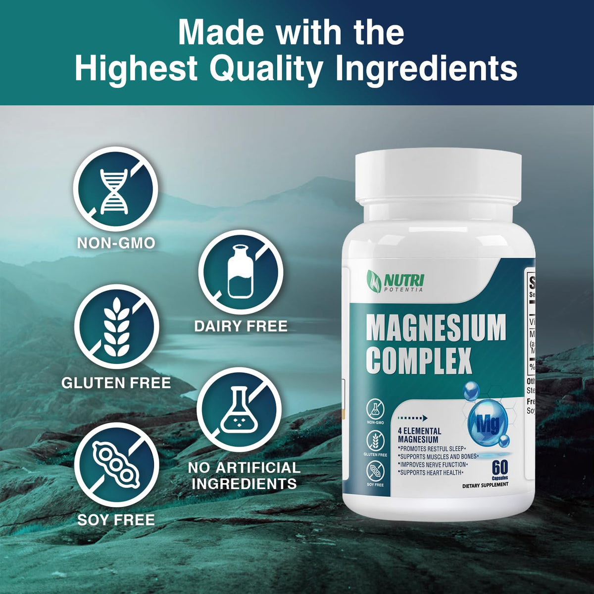 Magnesium Complex for Women&Men,With Glycinate Malate Citrate Taurate.Support for Sleep,Stress Relief,Cognitive Function,Magnesium Supplement 500mg,Third-Party Tested(Made & Tested in USA)-60 Capsules - Maple Wellness Supplements