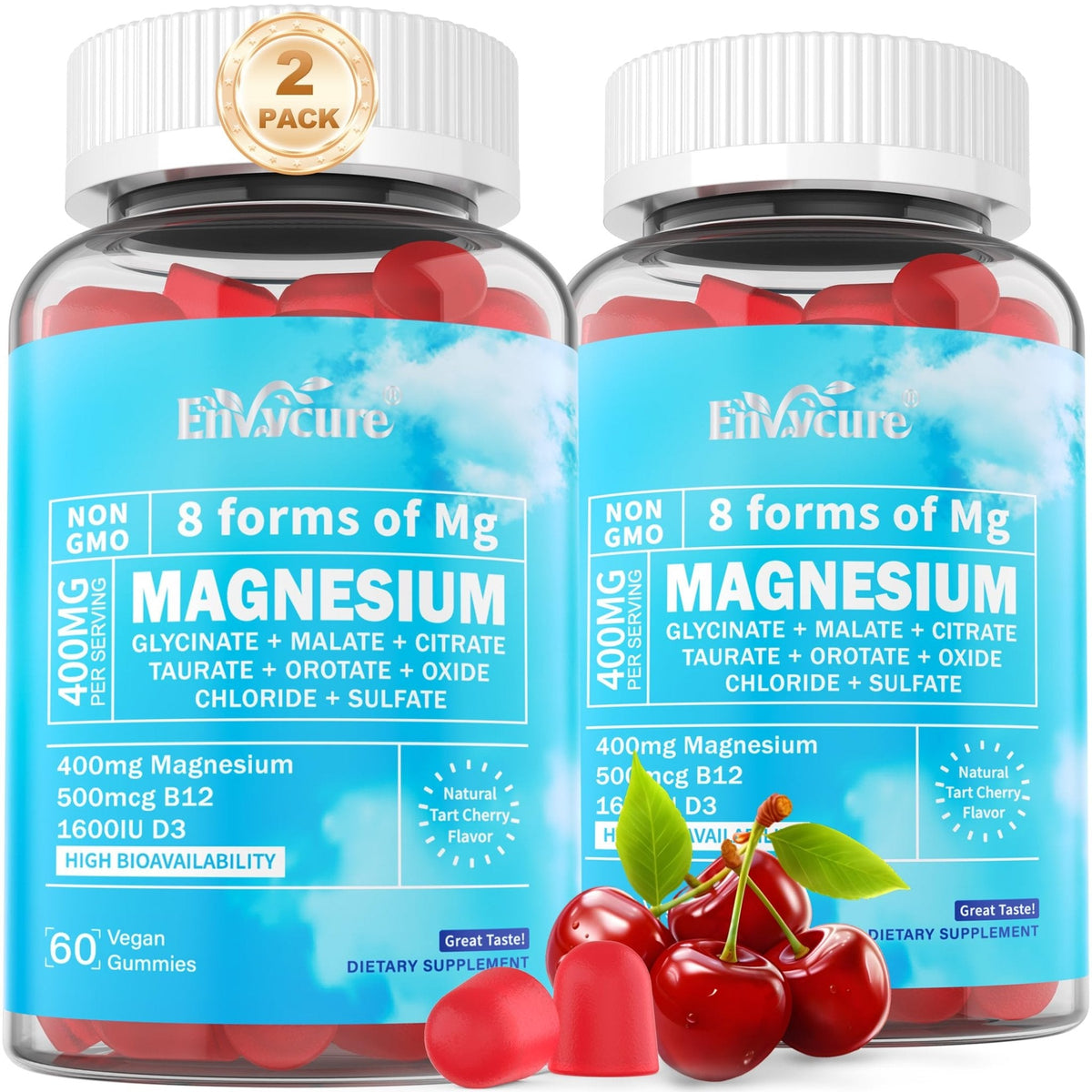 Magnesium Complex Gummies 400mg | as 8 Forms of Magnesium Glycinate, Malate, Citrate, Taurate, Oxide & More | w/Ashwagandha Extract, D3 & B12 Supports for Calm, Zzz, Mood, Muscle Cramp - Vegan 120Cts - Maple Wellness Supplements