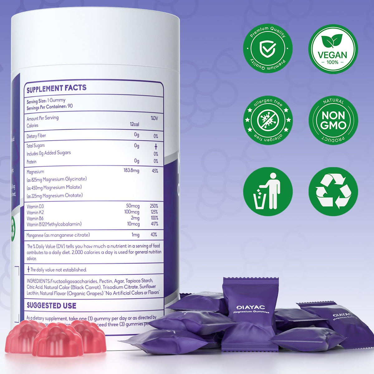 Magnesium Complex Gummies, Individually Packaged Magnesium Supplement, Magnesium Chelate, Bisglycinate, Malate, Citrate, Taurate Chewable for Women & Men,Sleep&Muscle&Nerve Health, Vegan 90 Counts - Maple Wellness Supplements
