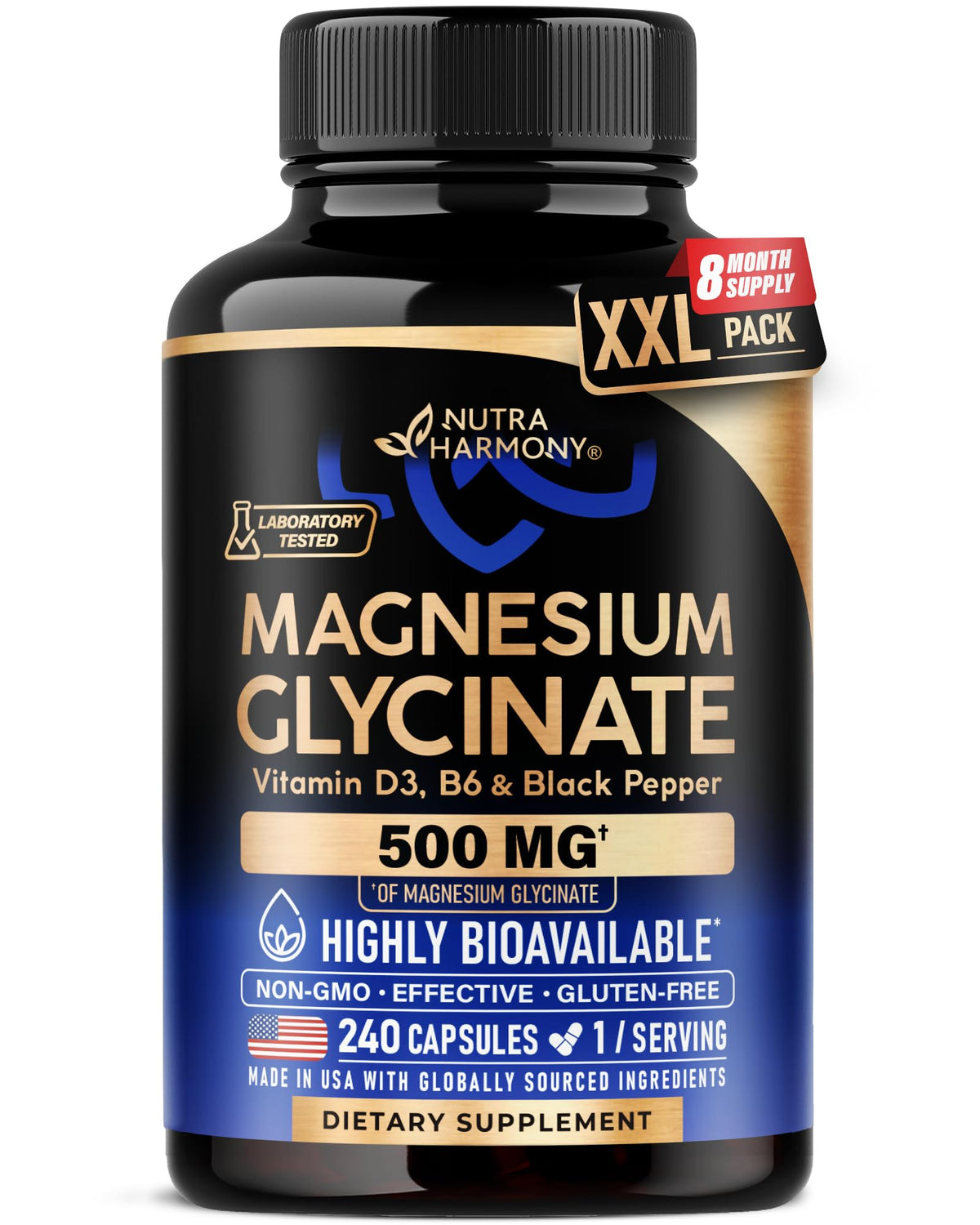 Magnesium Glycinate 500 mg - Chelated Supplement - High Absorption Form of Magnesium - Support for Sleep, Muscle & Heart Health - Maple Wellness Supplements