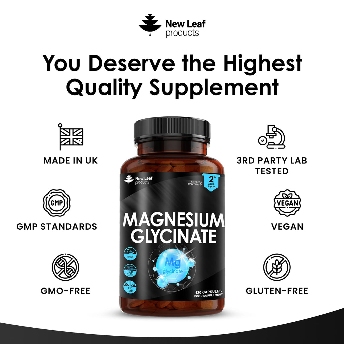 Magnesium Glycinate Supplements - 1040mg of Magnesium - 120 High Strength Capsules - Maple Wellness Supplements