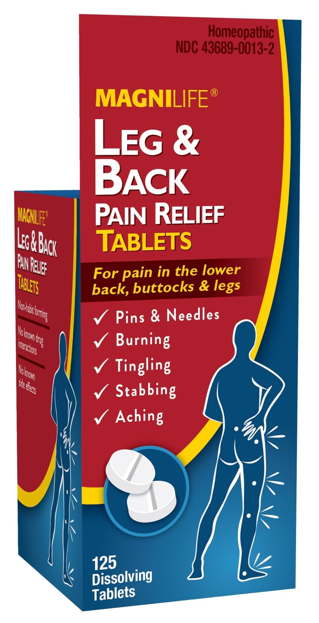 MagniLife Leg & Back Pain Relief Tablets,125 Ct, Fast-Acting Pain Relief Naturally Soothes Burning, Tingling & Stabbing Aches, Symptomatic or Preventative, Non-Habit Forming Quick-Dissolve Tablets - Maple Wellness Supplements