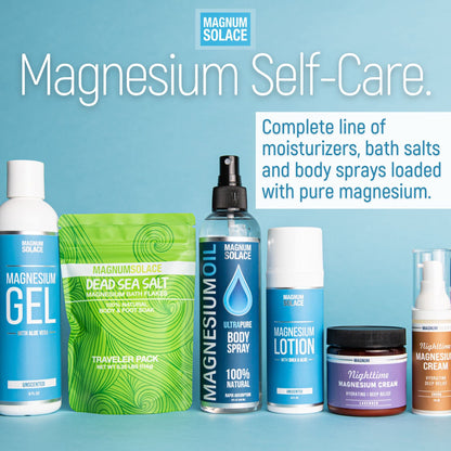 Magnum Solace Magnesium Lotion – Super Concentrated – Made with Aloe and Shea – For Leg Cramps, Sore Muscles & Joints, Rejuvenation – Safe for Kids, Made in the USA (Sandalwood) - Maple Wellness Supplements