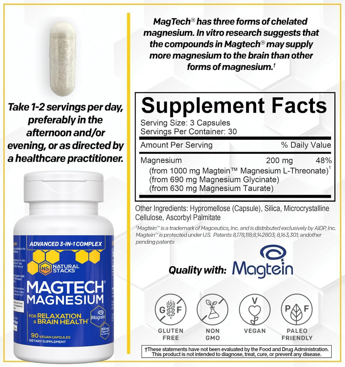Magtech Magnesium Capsules + Hydration Creatine Powder Lemon Lime Bundle - 3 Forms of Magnesium - Featuring Magtein L-Threonate - Brain Health & Hydration Support* - 44 Total Servings - Maple Wellness Supplements