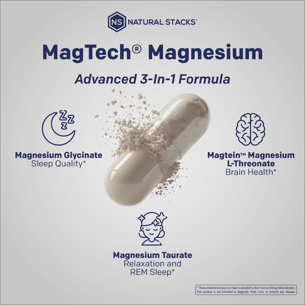 MagTech Magnesium Complex for Women & Men - 3 Forms of Magnesium: Glycinate, Magtein L-Threonate & Taurate - 200mg Chelated Complex - Maple Wellness Supplements