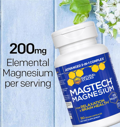 MagTech Magnesium Complex for Women & Men - 3 Forms of Magnesium: Glycinate, Magtein L-Threonate & Taurate - 200mg Chelated Complex - Maple Wellness Supplements