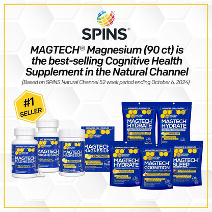 MagTech Magnesium Supplement - 3 Forms of Magnesium: Magtein L-Threonate, Glycinate & Taurate - 200mg Chelated Magnesium Complex - Maple Wellness Supplements