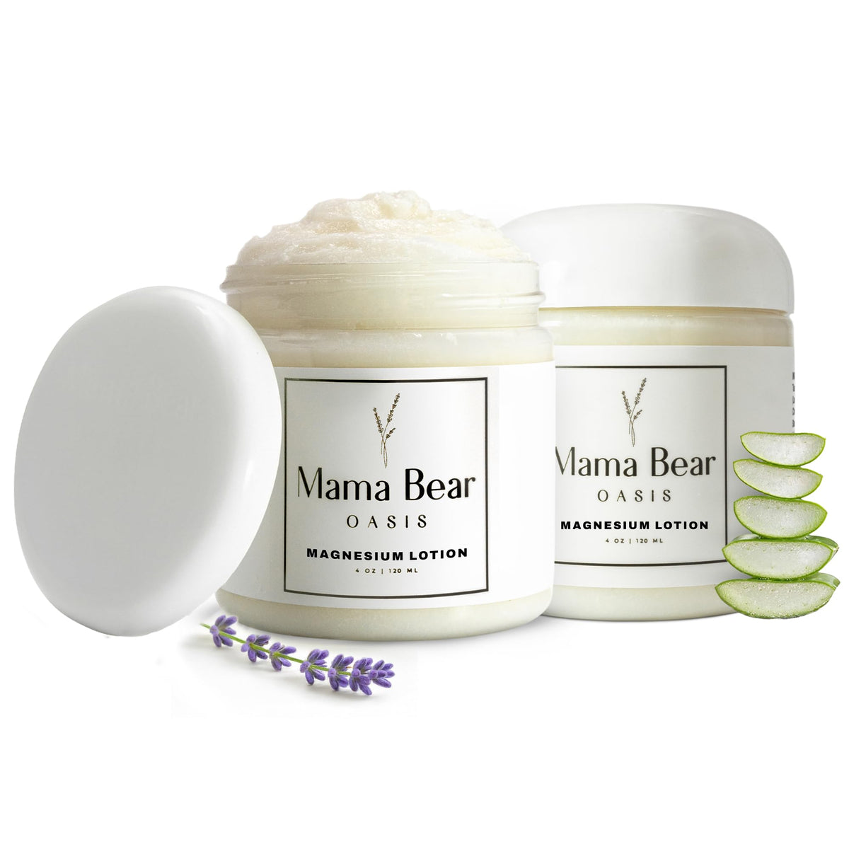 Mama Bear Oasis Lotion - Magnesium Cream - Lavender Magnesium Lotion for Foot, Hands, Legs, Toes Includes Arnica, Vitamin B6, Aloe Vera, MSM (Pack of 2) - Maple Wellness Supplements