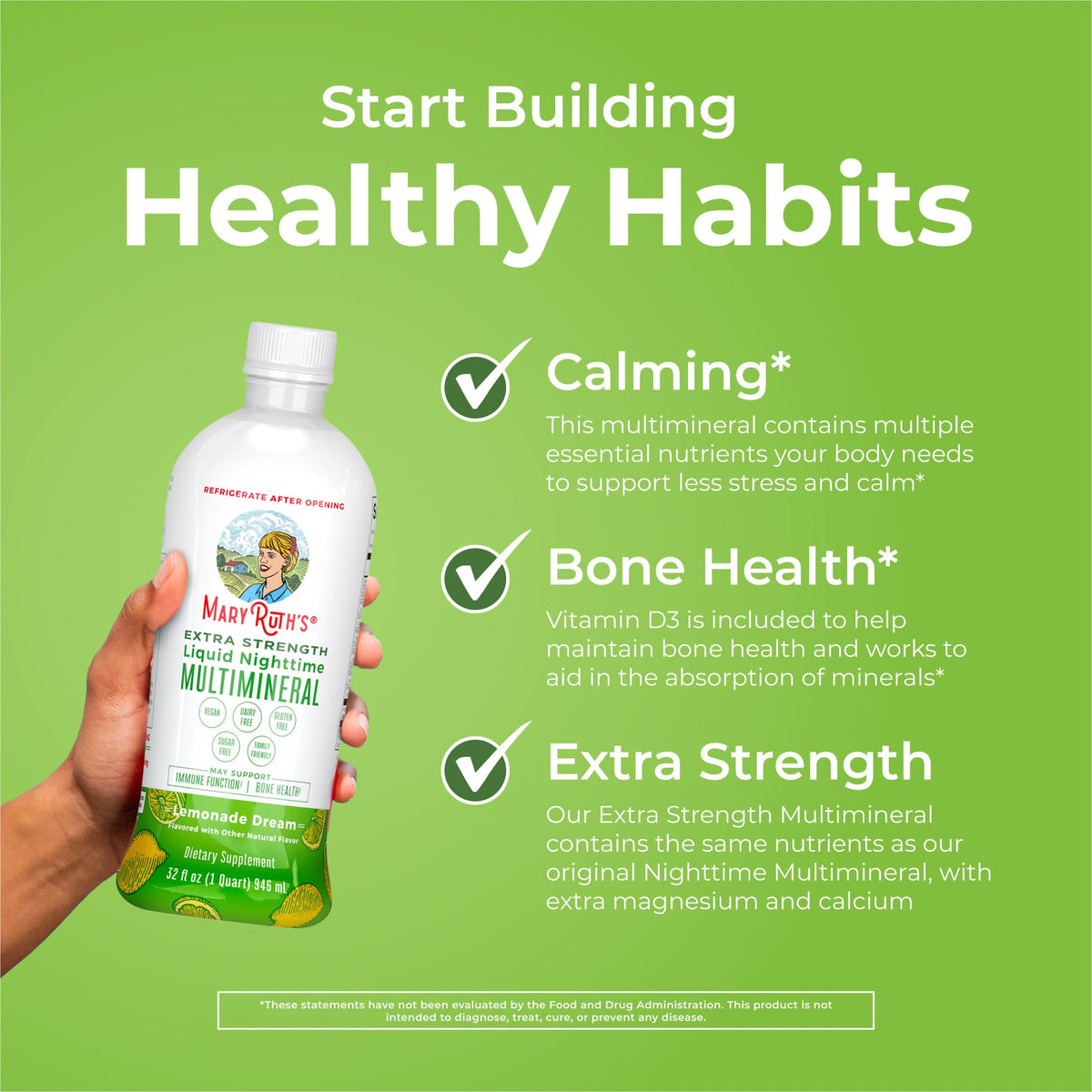 MaryRuth Organics Extra Strength Nighttime Liquid Multimineral | Sugar Free | Calm Magnesium Citrate | NO Melatonin | Calcium Magnesium Zinc | Muscle Relaxation | Lemonade Flavor | Vegan | 32 Serving - Maple Wellness Supplements