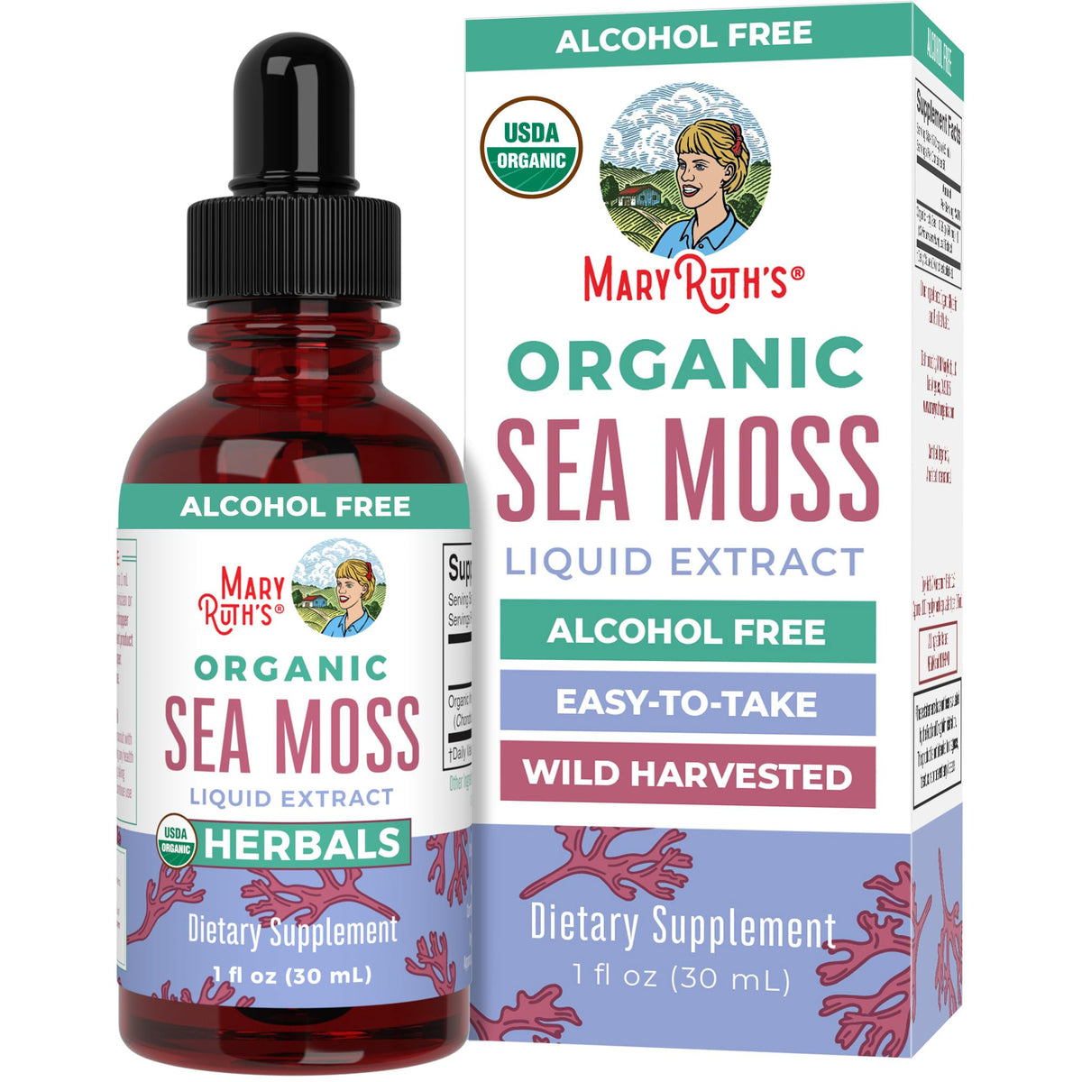 MaryRuth Organics Irish Sea Moss Liquid Drops | Chondrus Crispus | Wild Harvested | Organic Irish Moss Formulated for Adults & Kids Ages 14+ | Unflavored | Sugar Free | Vegan | Non-GMO | 1 Fl Oz - Maple Wellness Supplements